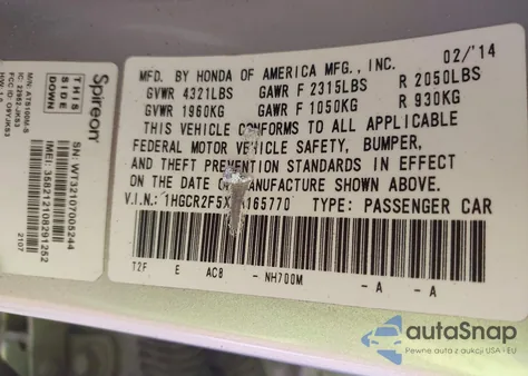 2014 Honda Accord Sedan Sport z USA, uszkodzony, nr VIN 1HGCR2F5XEA165770